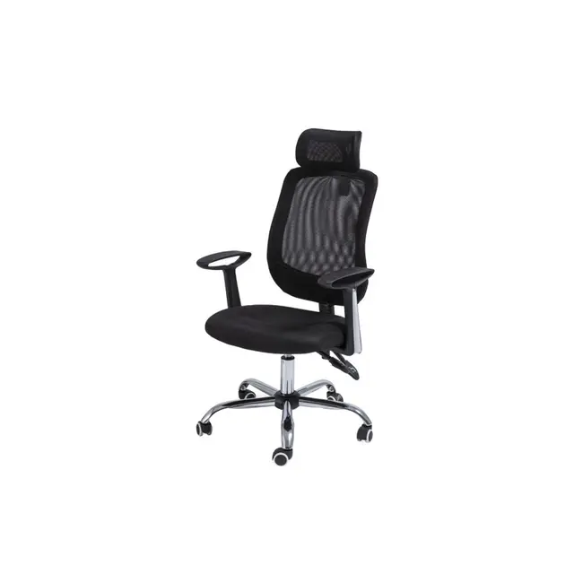 Scaun directorial sl q118, mesh, ergonomic, metal cromat, inaltime ajustabila, tetiera, mecanism balansare, 100 kg, negru drm3241