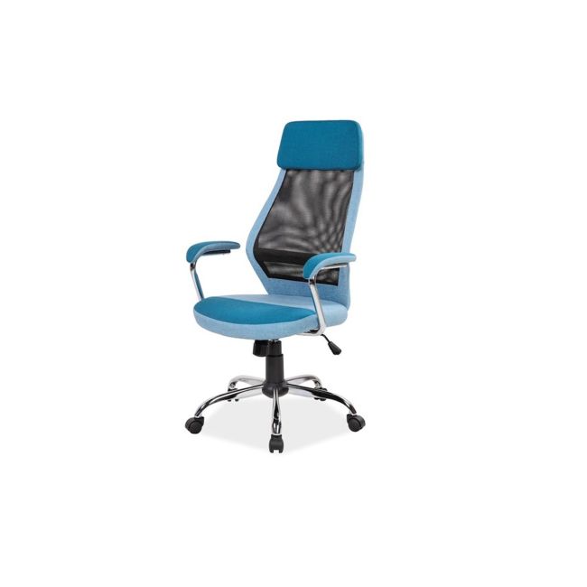 Scaun directorial cu suport lombar, sl q336, tapiterie mesh si stofa, cadru cromat, tetiera incorporata, mecanism balans, 100 kg, albastru drm4117