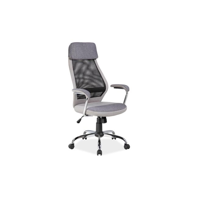 Scaun directorial cu suport lombar, sl q336, tapiterie mesh si stofa, cadru cromat, tetiera incorporata, mecanism balans, 100 kg, gri drm4118
