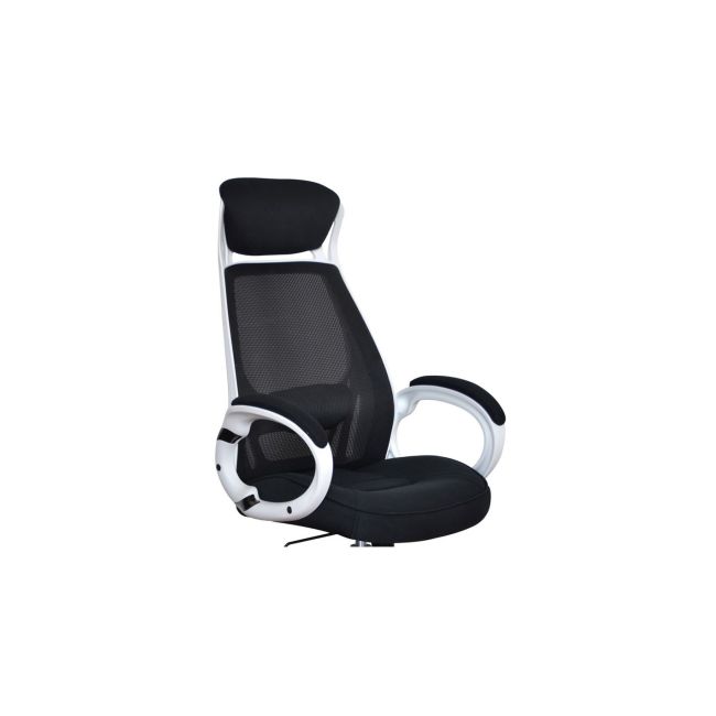 Scaun directorial cu mesh sl q409, cadru poliproprilena, tetiera integrata, mecanism balans, rotire 360 ˚, alb/negru drm4745