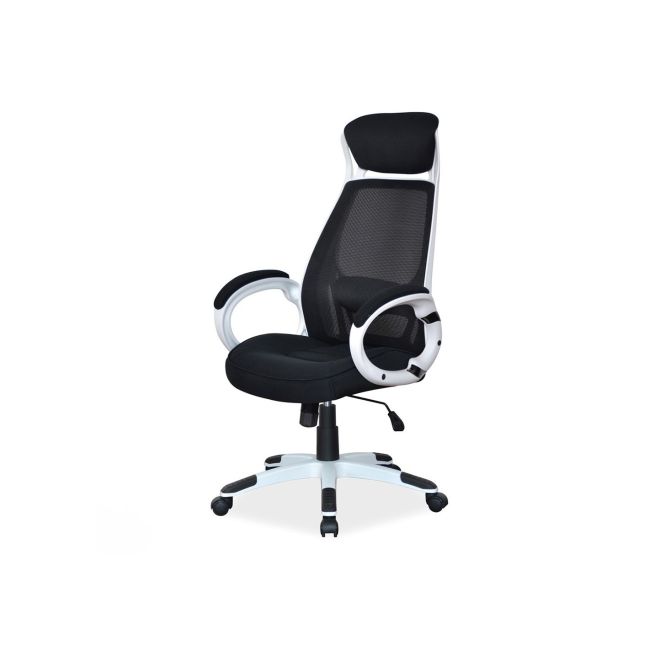 Scaun directorial cu mesh sl q409, cadru poliproprilena, tetiera integrata, mecanism balans, rotire 360 ˚, alb/negru drm4745