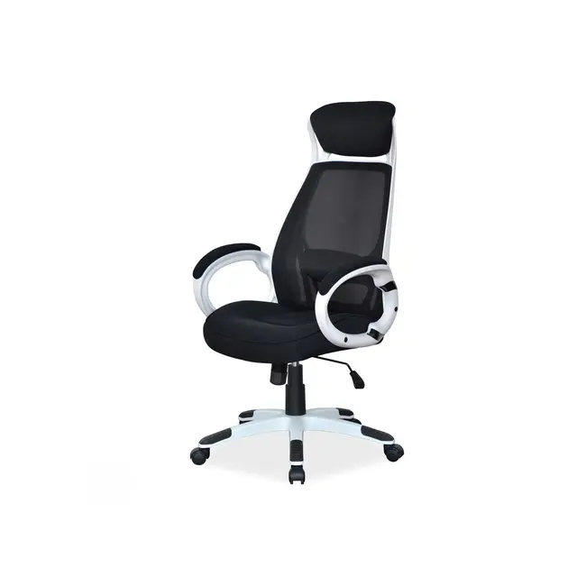 Scaun directorial cu mesh sl q409, cadru poliproprilena, tetiera integrata, mecanism balans, rotire 360 ˚, alb/negru drm4745