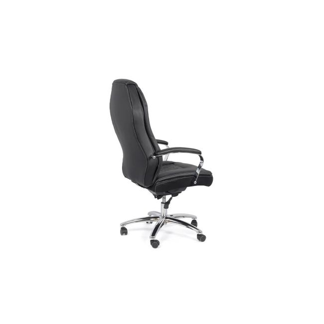 Scaun directorial robust off 313, piele ecologica, ergonomic, baza cromata, mecanism asincron, 150 kg, negru drm8857