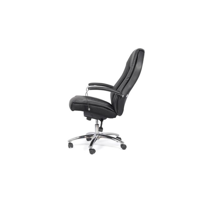 Scaun directorial robust off 313, piele ecologica, ergonomic, baza cromata, mecanism asincron, 150 kg, negru drm8857