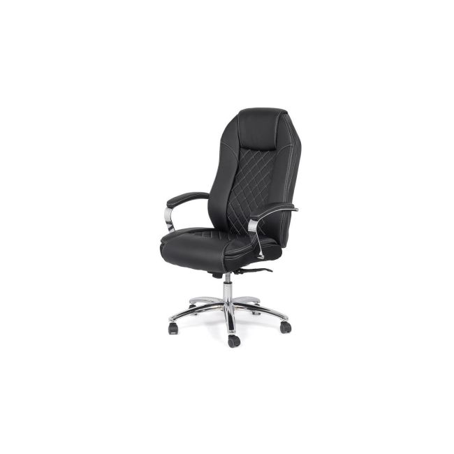 Scaun directorial robust off 313, piele ecologica, ergonomic, baza cromata, mecanism asincron, 150 kg, negru drm8857