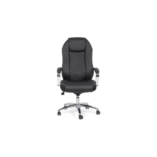 Scaun directorial robust off 313, piele ecologica, ergonomic, baza cromata, mecanism asincron, 150 kg, negru drm8857