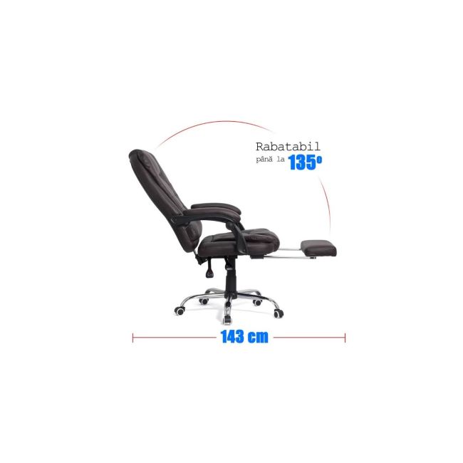 Scaun directorial ergonomic off 418, piele ecologica, functie recliner, suport picioare extensibil, inaltime reglabila, 120 kg drm9605