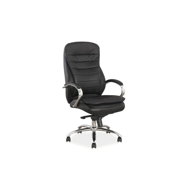Scaun directorial sl q154, piele naturala, inaltime ajustabila, suport lombar, mecanism multiblock, cadru cromat, 100 kg, negru drm3751