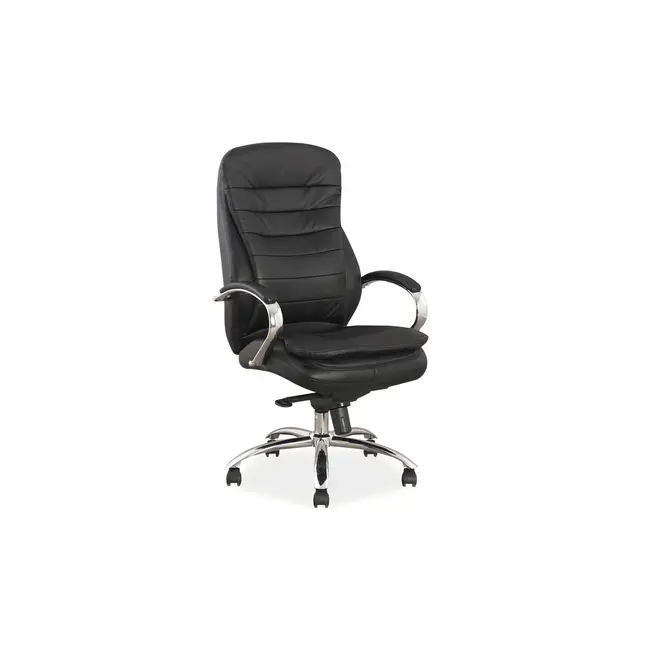 Scaun directorial sl q154, piele naturala, inaltime ajustabila, suport lombar, mecanism multiblock, cadru cromat, 100 kg, negru drm3751