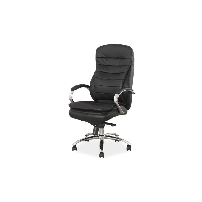 Scaun directorial sl q154, piele naturala, inaltime ajustabila, suport lombar, mecanism multiblock, cadru cromat, 100 kg, negru drm3751