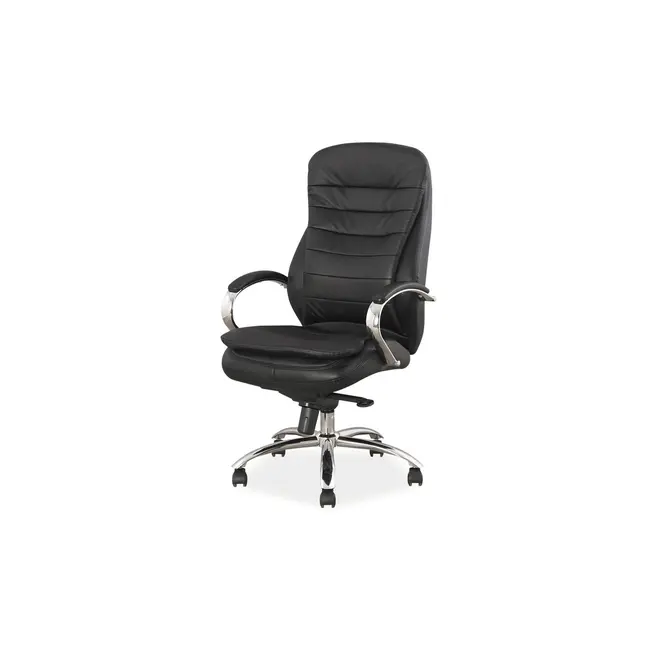 Scaun directorial sl q154, piele naturala, inaltime ajustabila, suport lombar, mecanism multiblock, cadru cromat, 100 kg, negru drm3751