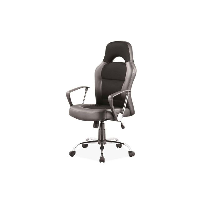 Scaun directorial sl q033, mecanism balans, ergonomic, cadru cromat, piele ecologica/mesh, inaltime ajustabila, 100 kg, negru drm3324