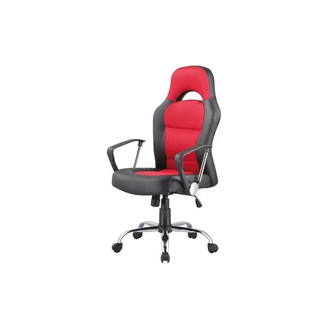 Scaun directorial sl q033, cadru cromat, piele ecologica/mesh, inaltime ajustabila, mecanism de balans, 100 kg, rosu/negru drm3209