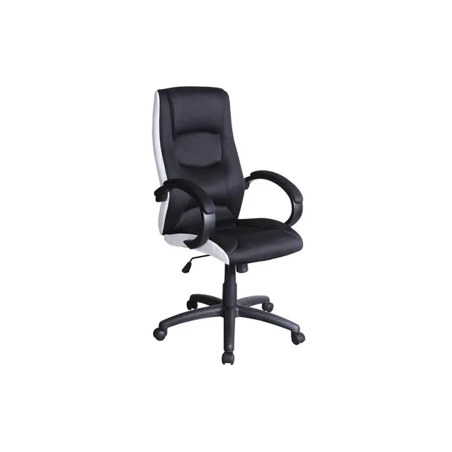 Scaun directorial sl q041, inaltime ajustabila, mecanism balansare, stofa cu insertii de piele ecologica, 100 kg, alb/negru drm3227