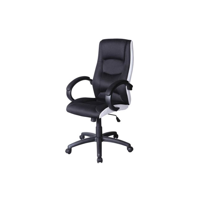 Scaun directorial sl q041, inaltime ajustabila, mecanism balansare, stofa cu insertii de piele ecologica, 100 kg, alb/negru drm3227