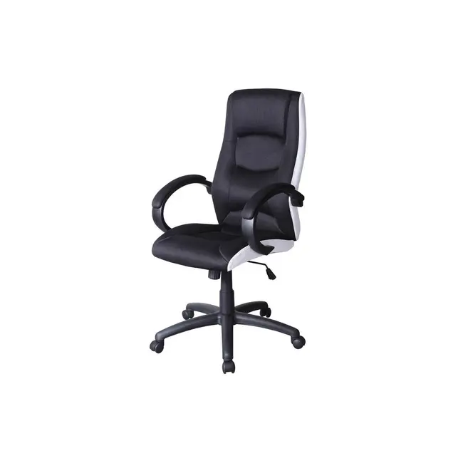Scaun directorial sl q041, inaltime ajustabila, mecanism balansare, stofa cu insertii de piele ecologica, 100 kg, alb/negru drm3227