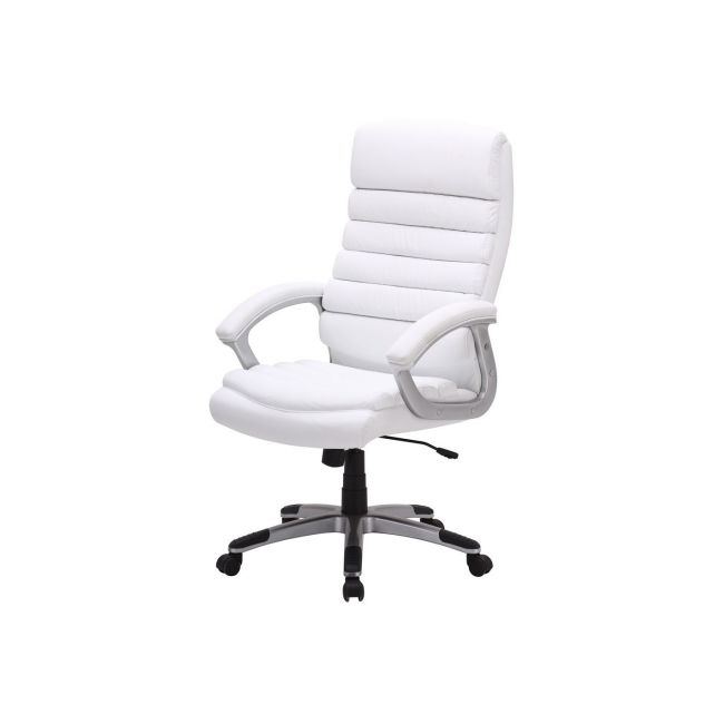Scaun directorial sl q087, tapitat cu piele ecologica, ergonomic, mecanism de balans, rotativ, cadru polipropilena, 100 kg, alb drm4070