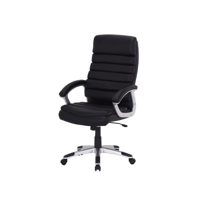 Scaun directorial sl q087, tapitat cu piele ecologica, suport lombar, mecanism de balans, rotativ, cadru polipropilena, 100 kg, negru drm4072