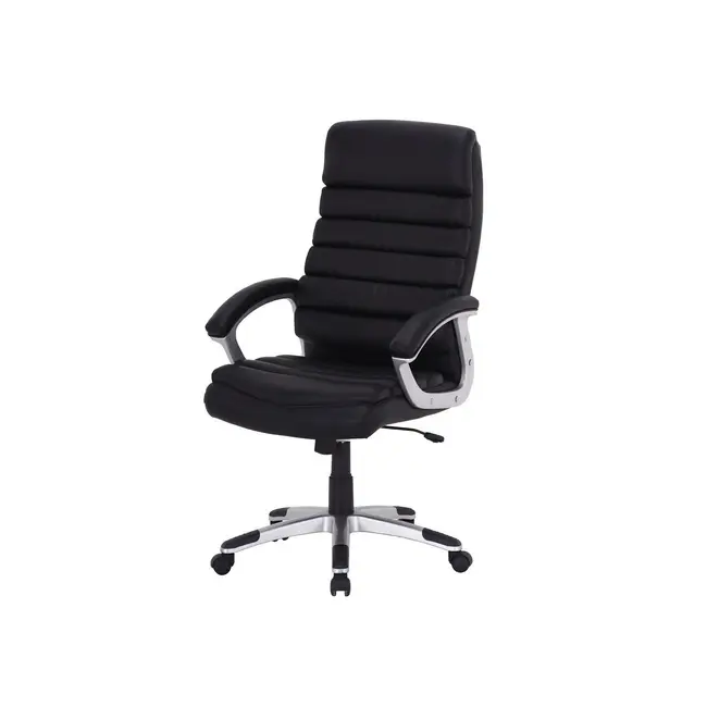 Scaun directorial sl q087, tapitat cu piele ecologica, suport lombar, mecanism de balans, rotativ, cadru polipropilena, 100 kg, negru drm4072