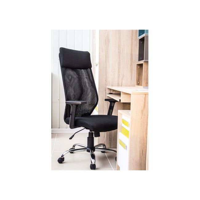 Scaun directorial sl q211, cotiere reglabile, mesh, cadru cromat, suport lombar, mecanism de balans, negru drm4099