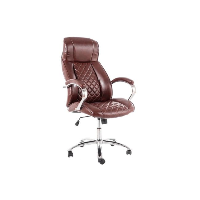 Scaun directorial sl q557, piele ecologica, mecanism de balans, cadru cromat, rotire 360°, 100 kg, maro drm8870