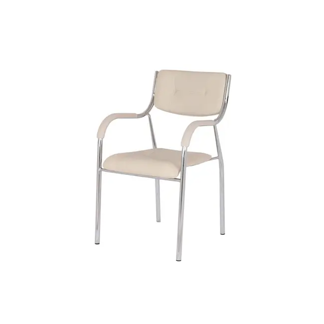 Scaun vizitator gn cu manere, cadru cromat, piele ecologica, 150 kg, bej drm4272