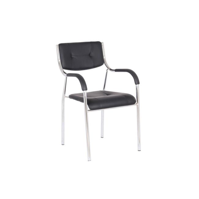 Scaun vizitator gn cu manere, cadru cromat, piele ecologica, 150 kg, negru drm4271