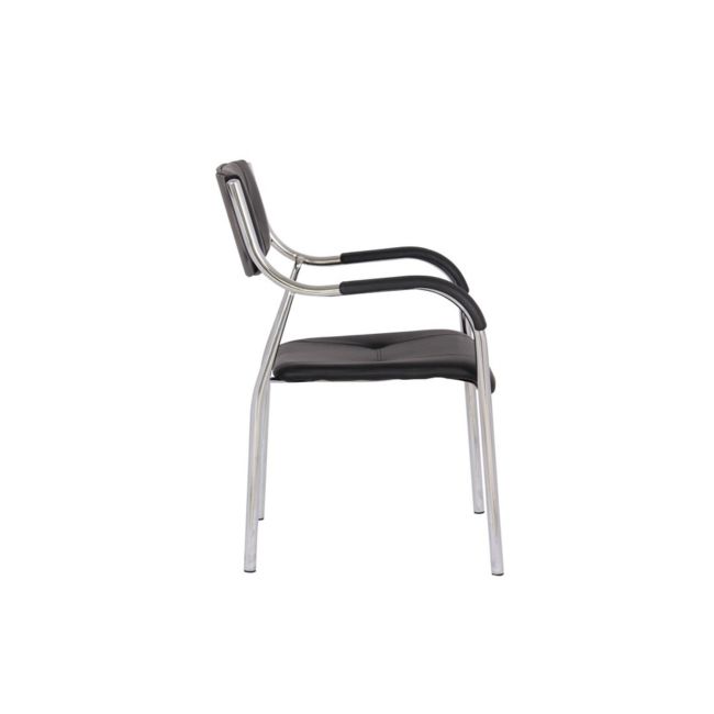 Scaun vizitator gn cu manere, cadru cromat, piele ecologica, 150 kg, negru drm4271