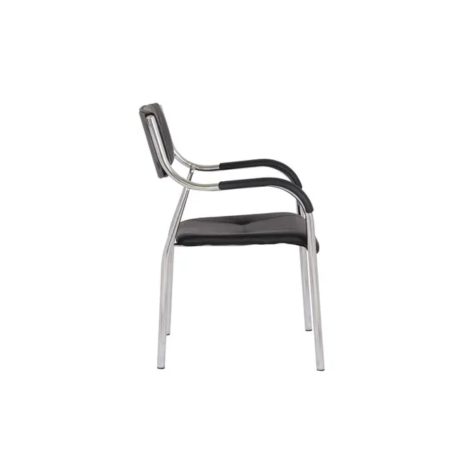 Scaun vizitator gn cu manere, cadru cromat, piele ecologica, 150 kg, negru drm4271