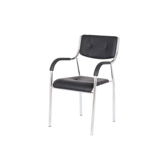 Scaun vizitator gn cu manere, cadru cromat, piele ecologica, 150 kg, negru drm4271