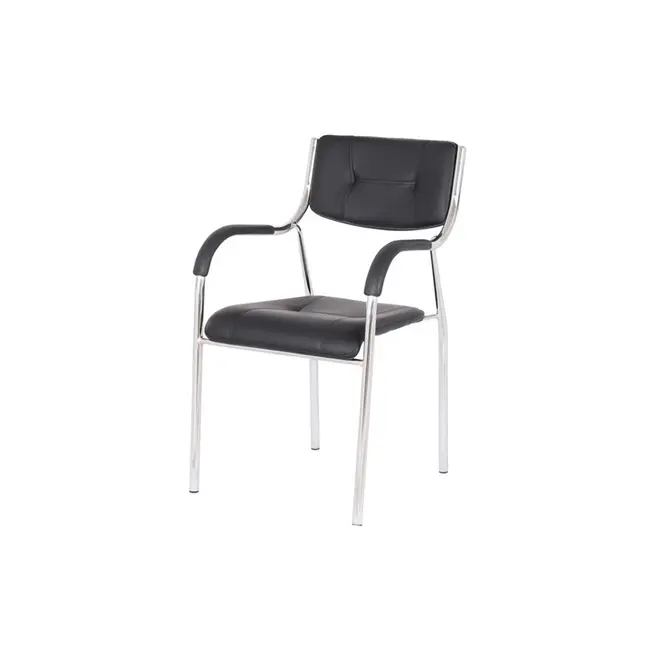 Scaun vizitator gn cu manere, cadru cromat, piele ecologica, 150 kg, negru drm4271