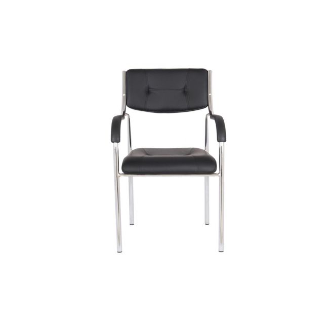 Scaun vizitator gn cu manere, cadru cromat, piele ecologica, 150 kg, negru drm4271