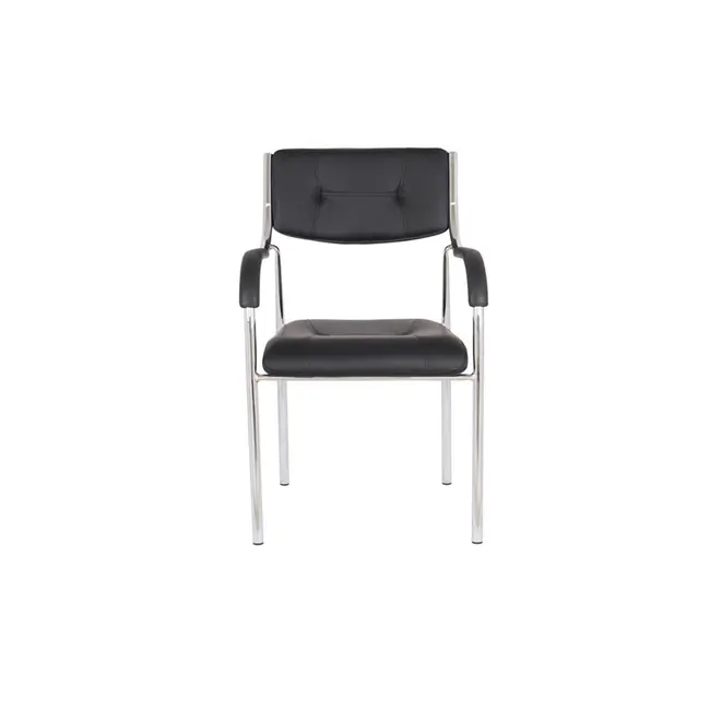 Scaun vizitator gn cu manere, cadru cromat, piele ecologica, 150 kg, negru drm4271