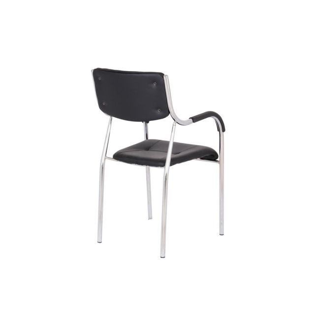 Scaun vizitator gn cu manere, cadru cromat, piele ecologica, 150 kg, negru drm4271