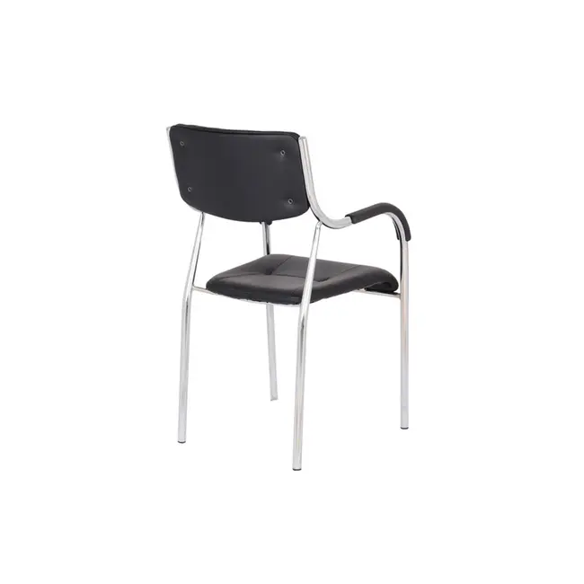 Scaun vizitator gn cu manere, cadru cromat, piele ecologica, 150 kg, negru drm4271