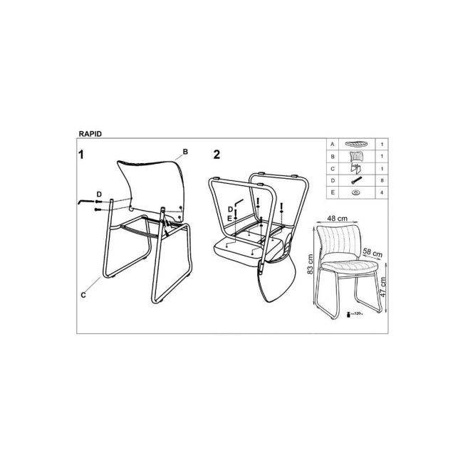 Scaun vizitator hm rapid, cadru cromat, piele ecologica, 83x43x58 cm, sarcina max 120 kg, negru drm2235