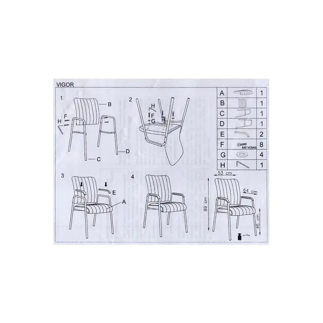 Scaun vizitator hm vigor, piele ecologica, suport lombar, sarcina max 120 kg, negru drm2236