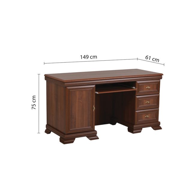 Birou vmb, clasic, 3 sertare, usa, polita tastatura, pal melaminat, insertii mdf, nuc drm10194