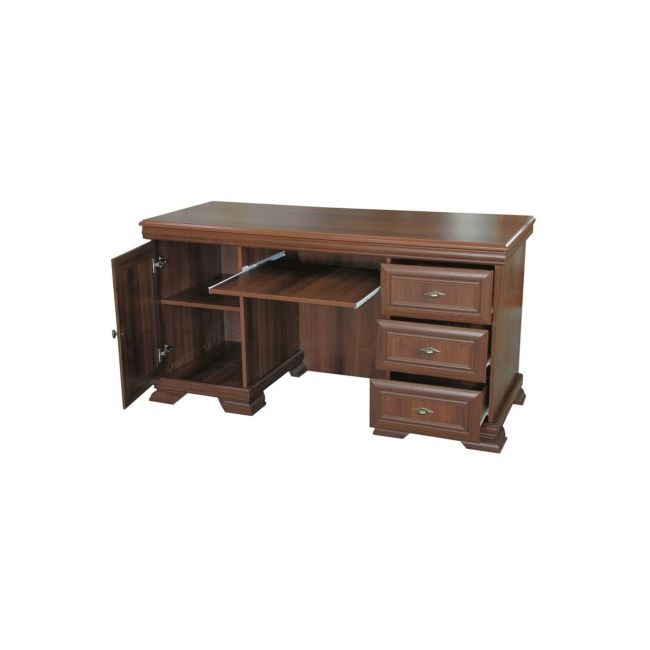 Birou vmb, clasic, 3 sertare, usa, polita tastatura, pal melaminat, insertii mdf, nuc drm10194
