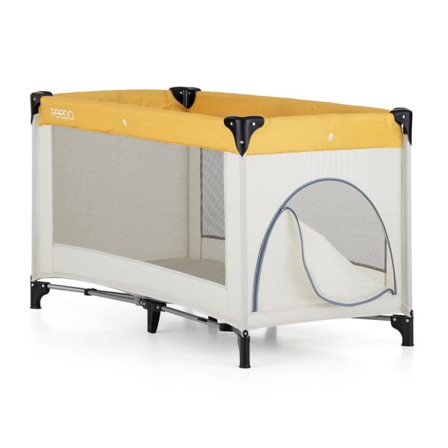 Feedo - Patut de calatorie, Pliabil, Cu geanta de transport inclusa, Cu intrare laterala si inchidere prin fermoar, Greutate maxima suportata 15 kg, 0-30 luni, Galben BYN221794