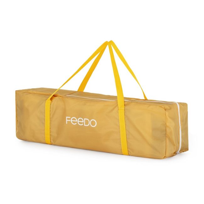 Feedo - Patut de calatorie, Pliabil, Cu geanta de transport inclusa, Cu intrare laterala si inchidere prin fermoar, Greutate maxima suportata 15 kg, 0-30 luni, Galben BYN221794