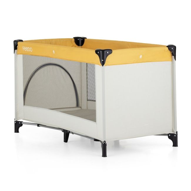 Feedo - Patut de calatorie, Pliabil, Cu geanta de transport inclusa, Cu intrare laterala si inchidere prin fermoar, Greutate maxima suportata 15 kg, 0-30 luni, Galben BYN221794