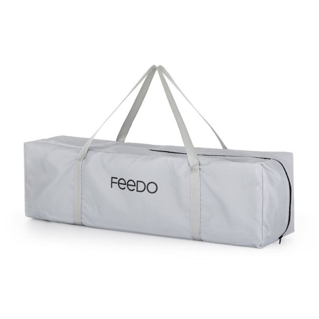 Feedo - Patut de calatorie, Pliabil, Cu geanta de transport inclusa, Cu intrare laterala si inchidere prin fermoar, Greutate maxima suportata 15 kg, 0-30 luni, Gri deschis BYN221795