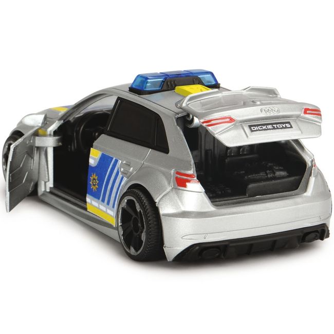 Masina de politie dickie toys audi rs3 1:32 15 cm cu lumini, sunete si accesorii hubs203713016028