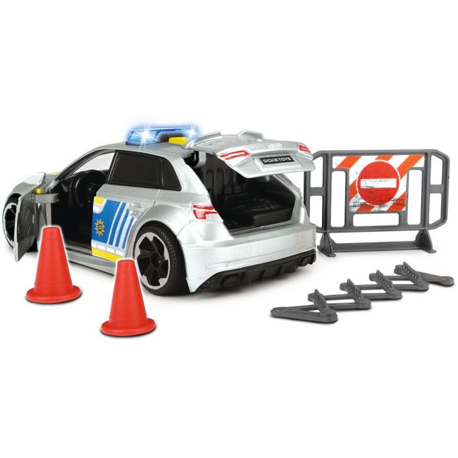 Masina de politie dickie toys audi rs3 1:32 15 cm cu lumini, sunete si accesorii hubs203713016028