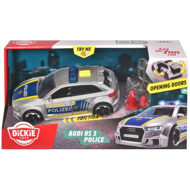 Masina de politie dickie toys audi rs3 1:32 15 cm cu lumini, sunete si accesorii hubs203713016028