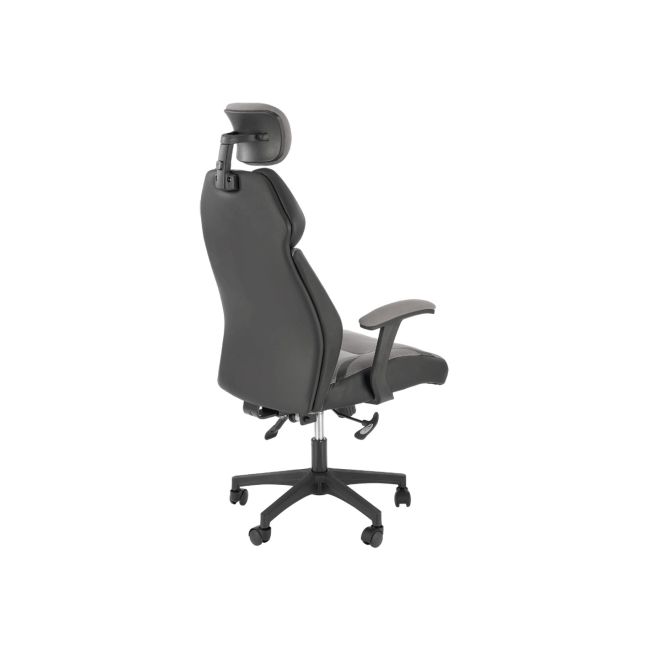 Scaun directorial hm chrono, suport lombar, mecanism de balans, tetiera reglabila, piele ecologica/stofa, 120 kg, gri/negru drm10152