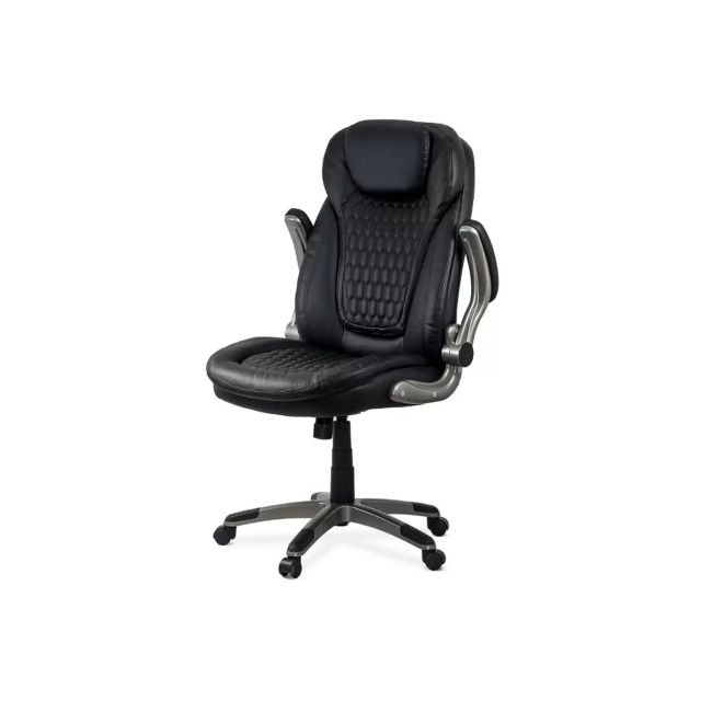 Scaun directorial off 320, piele ecologica, sezut cu arcuri, brate rabatabile, cadru polipropilena, 130 kg, negru drm10073
