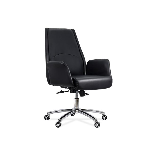 Scaun directorial off 800, durabil, piele ecologica, brate inalte, spatar rabatabil, baza cromata, 200 kg drm10109