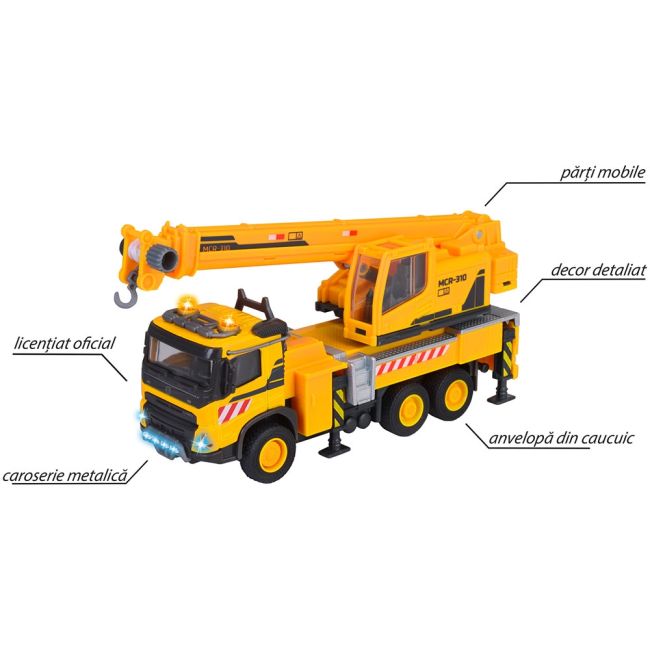 Camion cu macara majorette volvo truck crane cu lumini si sunete hubs213723004